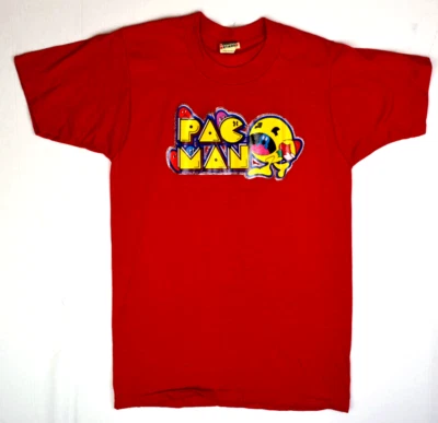 Camiseta De Colección Pac-Man Talla XS/S 80s Original Transferencia de Calor Roja Pac-Man c.1981 Foto 1 de 4