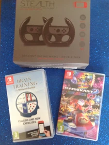 (Nintendo Switch Games (mario Kart8 Deluxe) (DR kawashimas brain training)wheels - Picture 1 of 12