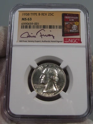 BU 1958 Type B Reverse type Silver Quarter NGC MS63 Signed: FIVAS. #1 - Image 1 of 4