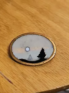 Handmade Enamel Twilight Scene Pin/Brooch 1.5"x1.25" - Picture 1 of 4