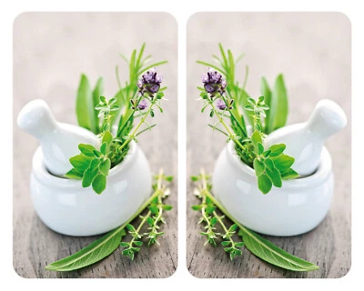 WENKO 2er Herd Abdeck Plattenn Glas Herd Abdeckung Schneidebretter KRÄUTER - Bild 1 von 4