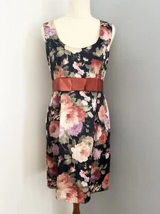 Miss Selfridge Floral Black Satin Sheath Dress Evening Wedding Size10 - Picture 1 of 16