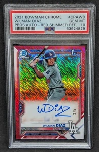 2021 Bowman Chrome Rookie WILMAN DIAZ Red Shimmer Refractor AUTO RC 2/5 PSA 10 - Picture 1 of 3