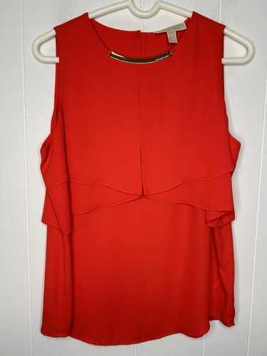 Blusa blusa donna Michael Kors taglia 6 arancione oro logo placca senza maniche