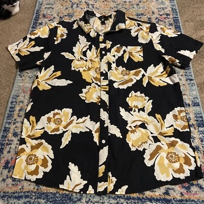 Men’s Volcom Floral Short Sleeve Button Up Shirt - Black/Yellow, Size XXL - Image 1 of 3
