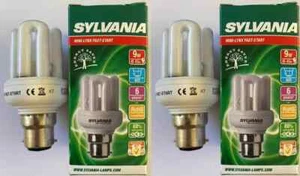2X Sylvania 9w (=45w) Mini-Lynx Fast Start Energy saver 6000hr 80% cost saviwing - Picture 1 of 1