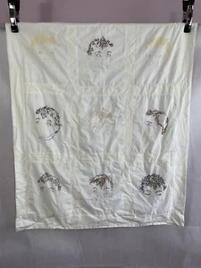 Antique Hand Quilted Baby Quilt Embroidered 9 Baby Faces 42 X 34” Hand Sewn BN2 - Picture 1 of 19