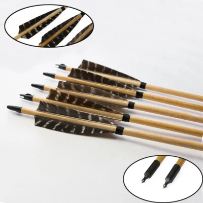 6/12pc 32" Wooden Arrows Handmade Arrows Natural Feathers for Longbow Hunt Shoot - Image 1 of 4