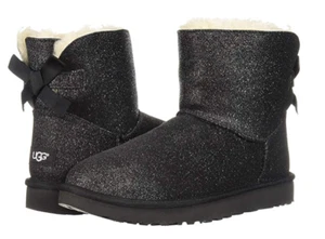 NEW UGG Black Mini Bailey Bow Sparkle Boot Womens Size 6 - Picture 1 of 7