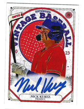 NICK KURTZ 2023 ONYX VINTAGE EXTENDED BASEBALL ON CARD AUTO BLUE INK