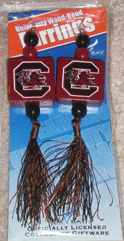 SOUTH CAROLINA GAMECOCKS Womens Earrings Wood Bead Tassels USC Maroon Black Cover