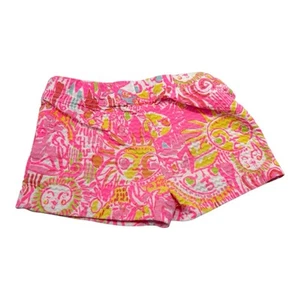 Lilly Pulitzer Girls Size 3 Shorts Pink Yellow Sun All Over Print Pull On - Picture 1 of 8