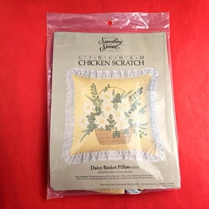 CANDAMAR DESIGNS CHICKEN SCRATCH EMBROIDERY KIT:  DAISY BASKET PILLOW     SL - Picture 1 of 2