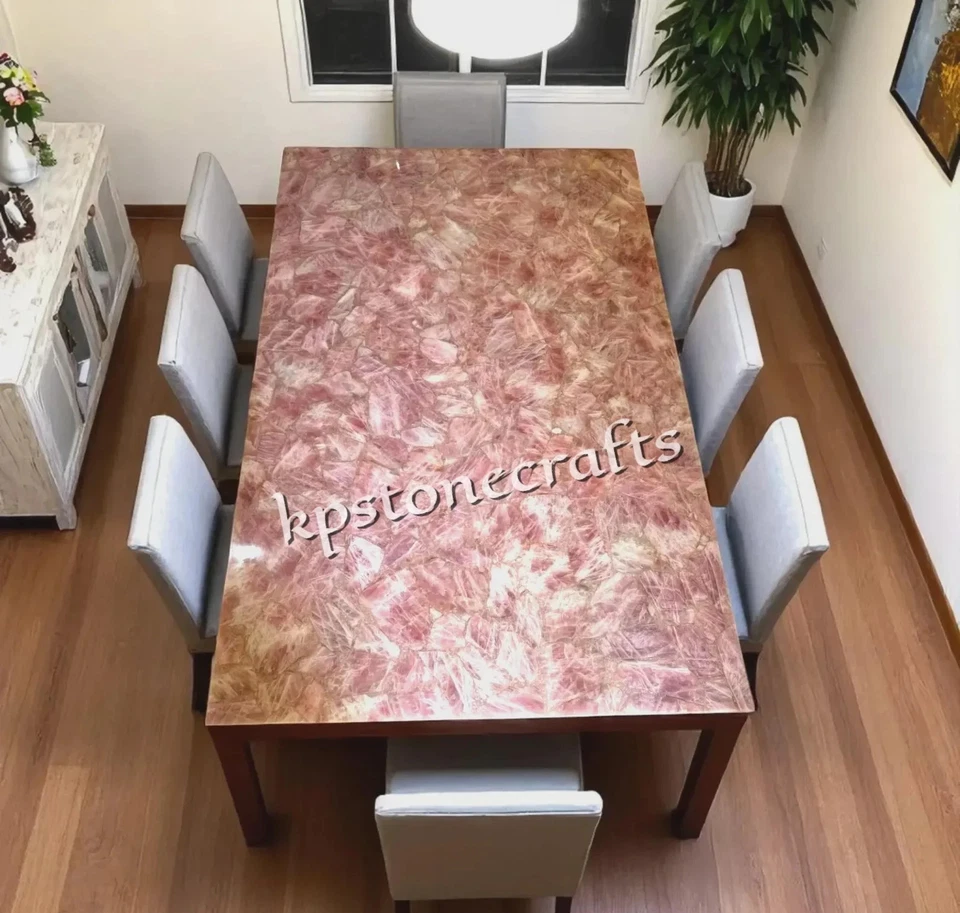 Rose Quartz Dining Table Top – Luxury Pink Crystal Gemstone – Handmade Rectangul - Image 1 of 4