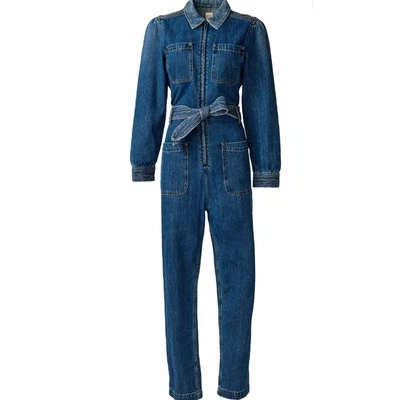 Macacão jeans Anthropologie La Vie Rebecca Taylor peso médio azul marinho tamanho P - Imagem 1 de 4