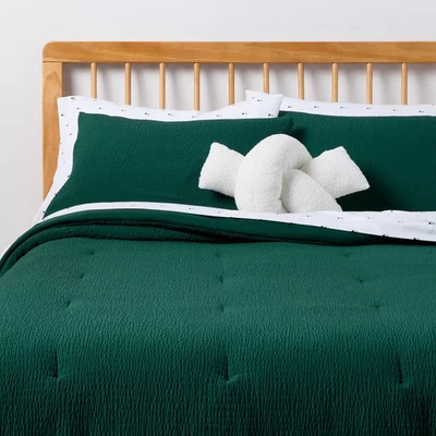 8pc Full/Queen Textured Comforter and Sheet Bedding Set Dark Green - Room - Image 1 of 4