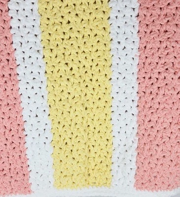 Nueva manta bebé niñas rosa, blanco y amarillo ganchillo hilo brillante 50"x 29"  Foto 1 de 4