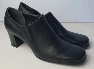 BHS Womens Leather Boot Shoes UK 5 Black Block Heel H2.5" Vgc - Picture 1 of 12