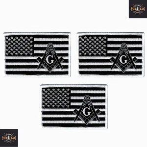MASONIC LOGO BLACK FLAG EMBROIDERED PATCH iron-on FREEMASON SQUARE COMPASS MASON - Picture 1 of 7