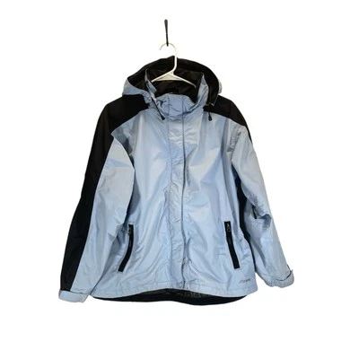 Abrigo deportivo Eastern Mountain para mujer L azul System III cremallera completa capucha extraíble Foto 1 de 4