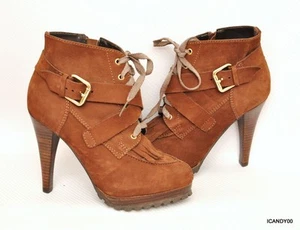 STEPHANIE Brazil Nubuck Leather Platform Heel Boot Bootie Pump Brown 6/37 New - Picture 1 of 8