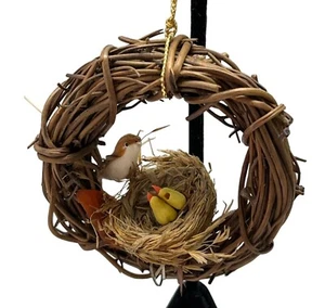 Vintage Bird Nest Christmas Tree Ornament Mama Bird and Babies 3 Inch - Picture 1 of 6