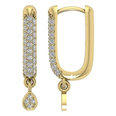 SI1 G 0.55 Ct 14K Yellow Gold U Shape Hoops Earrings Round Cut Diamond Pave Set - Image 1 of 4