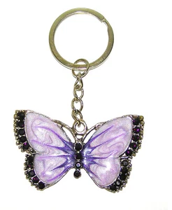 Butterfly Keychain, PURPLE, Purse Charm, Enamel With Sparkling Crystal Accents - Picture 1 of 2