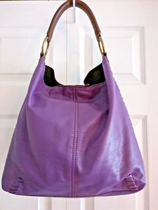 🍀Lucky Brand Slouchy Whipstitch Hobo Shoulderbag Grape Leather NICE $189.00 - Picture 1 of 10