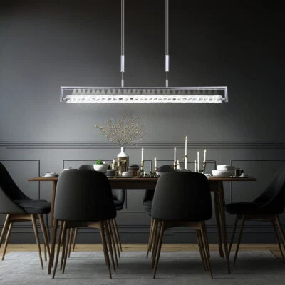 Lampada Pendente Luci Soggiorno Lampada da Cucina Vetro Argento LED H 160 CM - Immagine 1 di 4