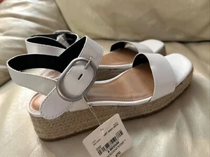 Ana Evie White Wedge Strap Sandal Women's Size 6.5 Classic Summer Spring - Picture 1 of 9
