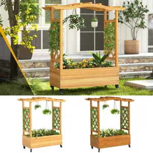 Wood Garden Bed with Trellis and Hanging Roof Planter Box for Climbing Plants - Picture 1 of 24