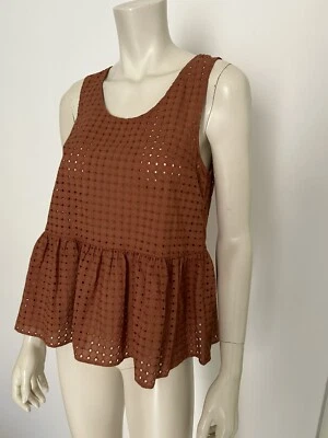 Blusa Dondup Cami Top Marrón Oxidado Sangallo Encaje Semi Transparente Algodón Talla IT 40 S Foto 1 de 4