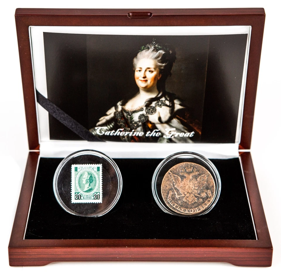 Catherine the Great -  Coin and Stamp Box w COA - Image 1 of 2