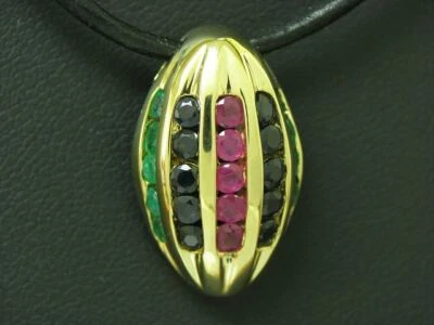 14kt 585 Gelbgold Anhänger mit 0,90ct Saphir, 0,90ct Smaragd & 0,45ct Rubin 3,1g - Bild 1 von 4