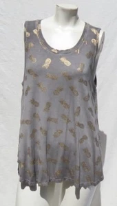 CABLE & GAUGE Women’s US sz M Gray Wash Gold Pineapple Print Long Tank Top MINT - Picture 1 of 7