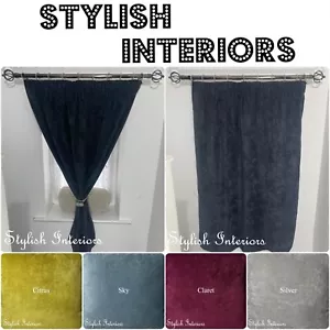 Kensington Velvet Curtain Pair 3" Pencil Pleated Headed Tape HandMade Home Decor - Picture 1 of 20