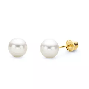 Wellingsale 14K Yellow Gold 5mm Cultured Pearl Stud Earrings - Picture 1 of 5