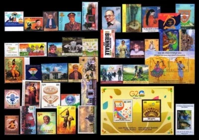 India 2023 Juego Completo Año Completo de 74 Estampillas Tema Surtido MNH Foto 1 de 4