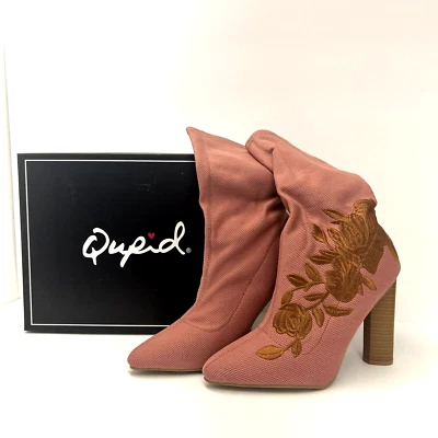 Qupid женщин пепел роза цветочный вышитый 4 1/4» Лита каблук носок загрузки 9 - Изображение 1 из 4