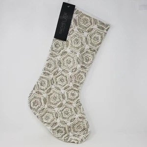 Rachel Zoe Beaded Gold Silver Pearls Luxury White Christmas Stocking Holiday New - Picture 1 of 5