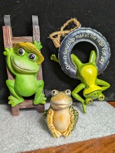 Vtg Lot 3 Frogs Pot Hanger Ornament Figurine - Picture 1 of 15