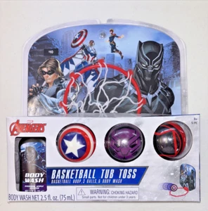 Avengers 5-Piece Bathtub Basketball Tub Toss Set Hoop 3 Balls with Body Wash NEW - Picture 1 of 1