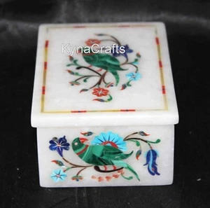 6 x 4 Inches Marble Jewelry Box Multicolor Stone Inlay Work Dressing Table Box - Picture 1 of 6