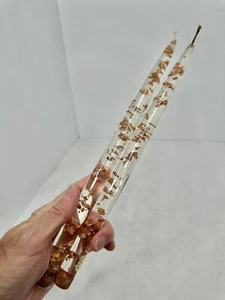 Set of 2 Vintage MCM Clear Lucite Taper Candles with Copper Flecks 11.5" - Picture 1 of 3