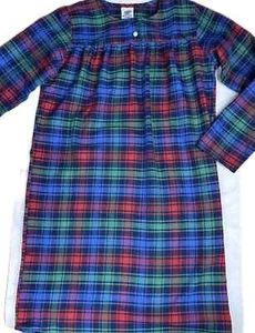 Lands End Girls Flannel Nightgown Deep Sea Navy Festive Plaid Long Sleeve Sz 12 - Picture 1 of 4