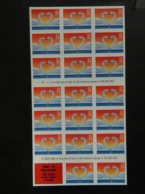 US SC# 3124a 1997 55c Booklet Pane of 20 SWANS P#B2222 MNH - Image 1 of 2