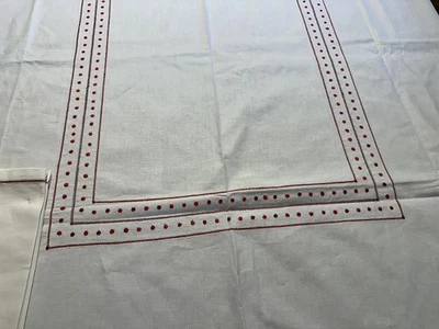 Red And White Cotton Embroidered Christmas/Yearound Tablecloth With 8 napkins - Image 1 of 4