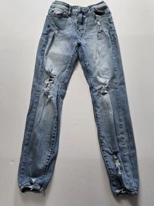 Pantalones de mezclilla Kancan Maurices para mujer 27 ajustados azules desgastados tiro medio - Imagen 1 de 12