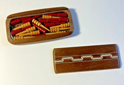 Carved Wood Peg Solitaire Tic Tac Toe Game Travel Slide Top Handmade Inlay OOAK - Image 1 of 4